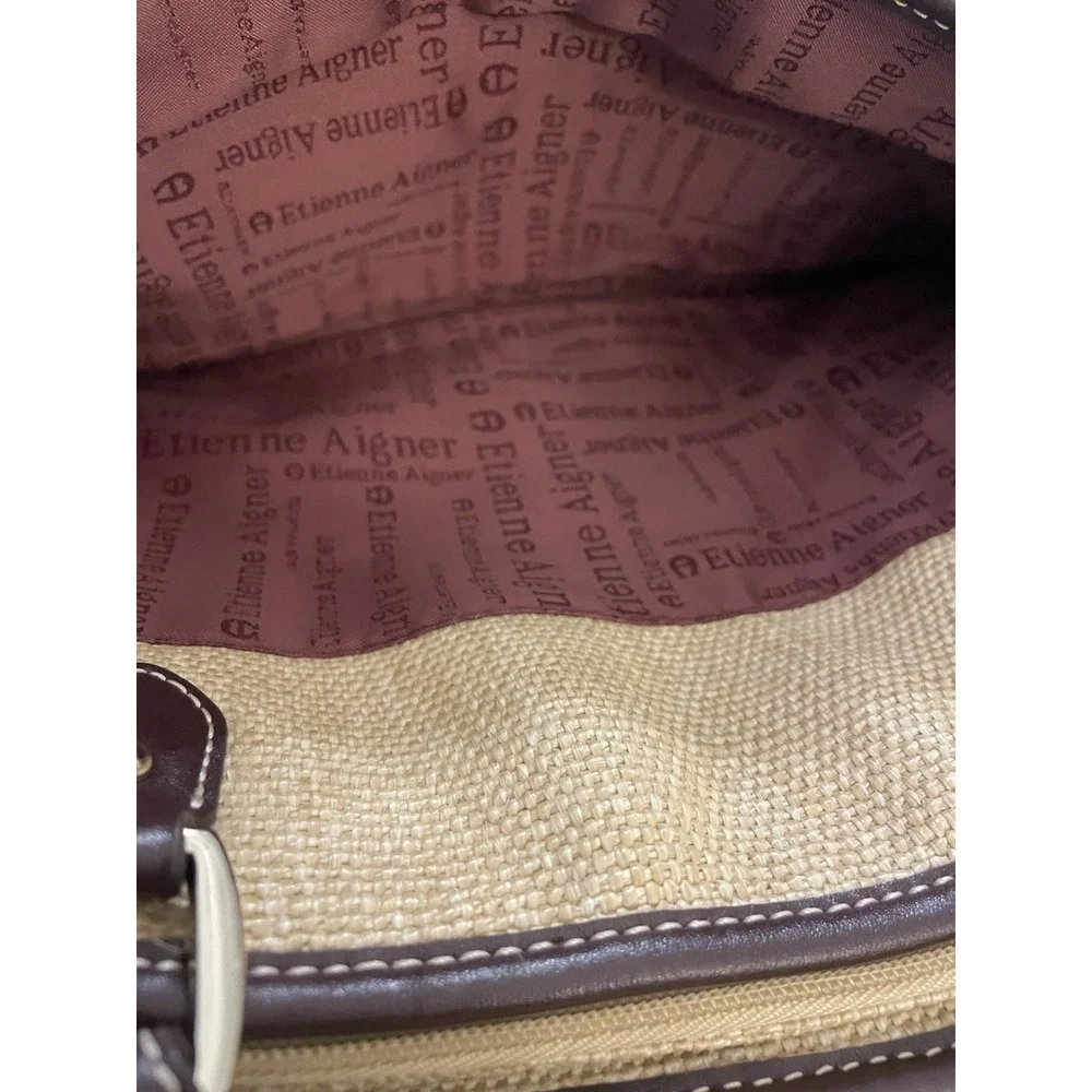 Vintage Etienne Aigner Handbag Straw Woven With Leather Accents